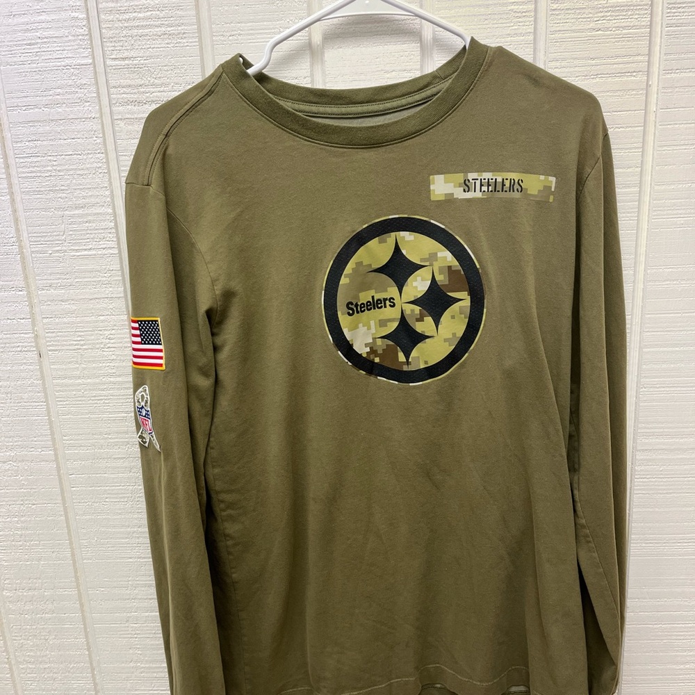 Nike NFL Pittsburgh Steelers Salute to Service Men’s Small LS Army Green Tee USA